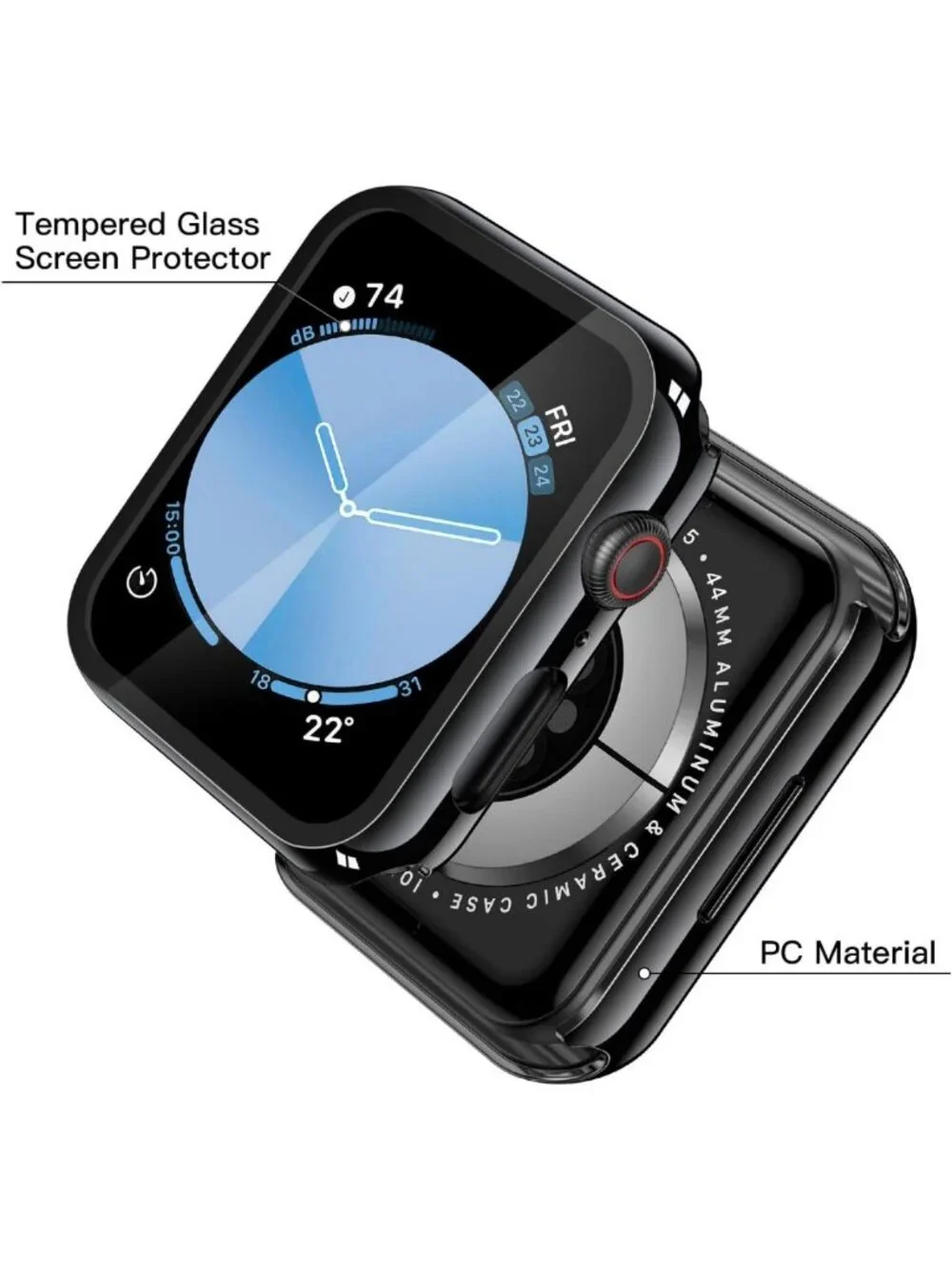 2-Pack Tempered Glass Screen Protector Case for 44mm Apple Watch SE/Series 6/5/4